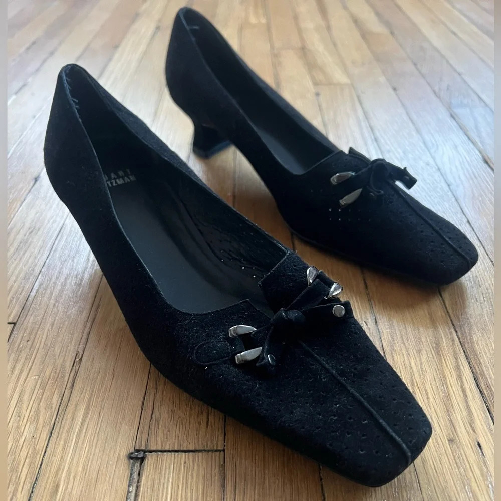 Stuart Weitzman Black Suede Slip On Pumps | Size 7.5
